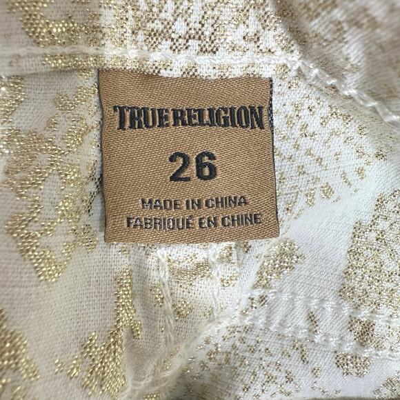 True Religion Halle Super Skinny Jeans Gold Snake Print Mid Rise | Size 26 - Picture 3 of 11